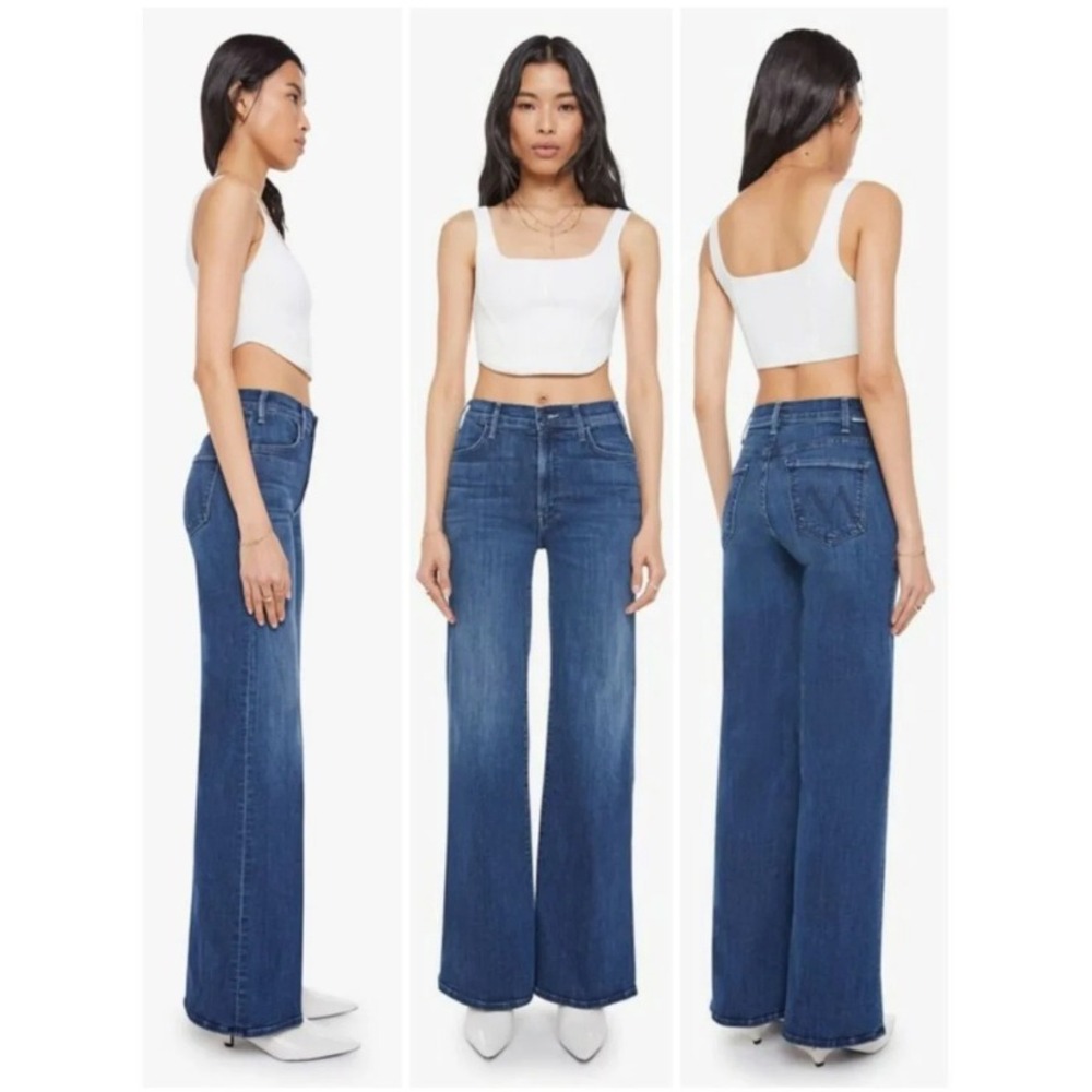 NWT Mother The Hustler Roller Sneak Jeans Heirloom Wash High Rise Wide Leg 26